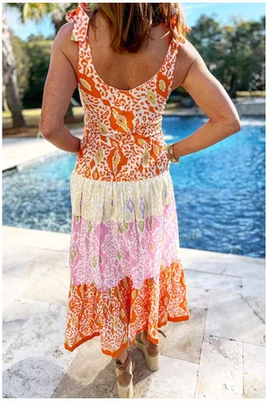 Azura Exchange Womens Knotted Straps Leopard Colorblock Dress - Size Large