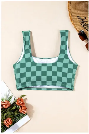 Azura Exchange Womens Checkered Print Square Neck Cropped Swim Top - Size 3XL