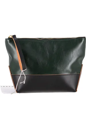 Marni Pre-owned Womens Color-Block Clutch Bag in Green and Black Calf Leather - - One Size