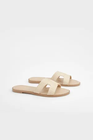 Boohoo Womens Double Strap Raffia Mule Sandals - - Size UK 6