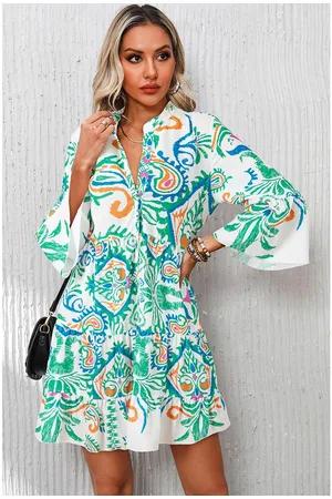 Azura Exchange Womens Floral Print VNeck 34 Sleeve Casual Dress - - Size Medium