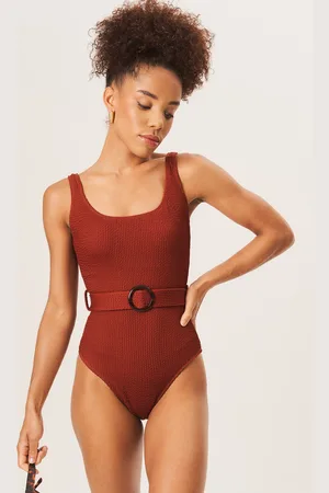 Gini London Womens Textured Round Neck Belted Swimsuit - - Size 14 UK