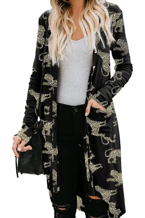 Azura Exchange Womens Printed Animal Print Ribbed Knit Cardigan - Size Medium