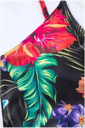 Azura Exchange Womens Floral Print Wrapped Spaghetti Straps Tankini Set - Size Medium