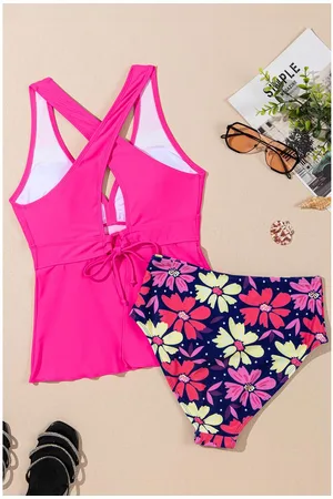 Azura Exchange Womens V Neck Ruffled Hem Floral Bottom Tankini Set Polyamide - Size Medium