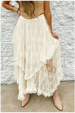 Azura Exchange Womens Lace Cascading Tiered High Waist Maxi Skirt Polyamide - Size X-Large