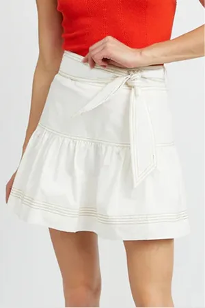 Azura Exchange Womens Contrast Stitching Trim Knotted High Waist A-Line Mini Skirt Cotton - Size Large