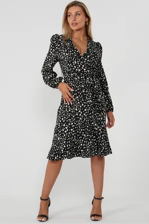 Gini London Womens Full Sleeve Belted Wrap Midi Dress - Size 8 UK