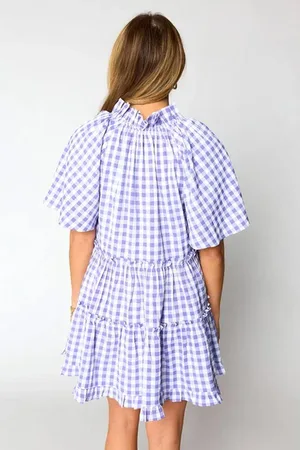 Azura Exchange Womens Lavendula Plaid Ruffle Wide Short Sleeve Babydoll Mini Dress - - Size Medium