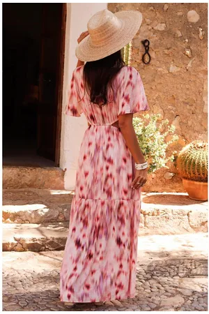 Azura Exchange Womens Abstract Printed Flutter Sleeve Daring Cutout Long Dress Viscose - Size X-Large