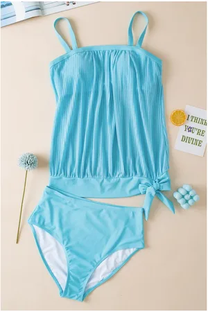 Azura Exchange Womens Striped Mesh Knotted Hem Tankini Swimsuit Polyamide - Size 2XL