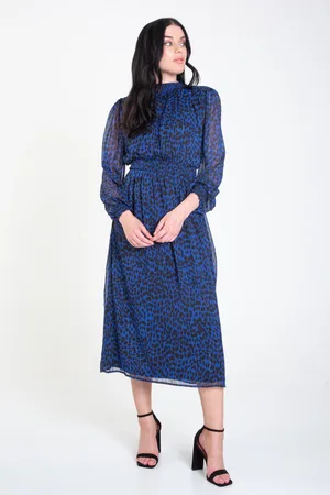 Gini London Womens Animal Print Shirred High Neck Midi Dress - Size 8 UK