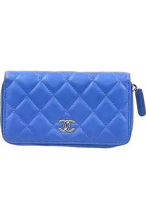 CHANEL Pre-owned Womens Interlocking CC Logo Continental Wallet in Blue Leather - Cotton - One Size