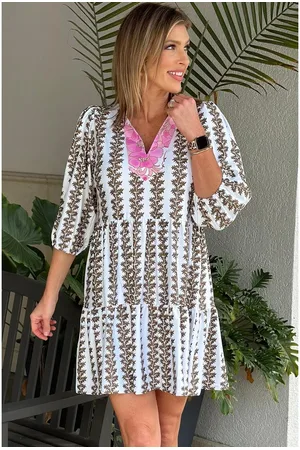 Azura Exchange Womens Contrast Floral V Neck Printed Bracelet Sleeve Dress - Size Small