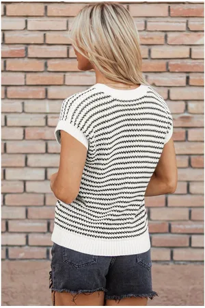 Azura Exchange Womens Stripe Ribbed Trim Loose Fit Knitted Sweater Vest - Size X-Large