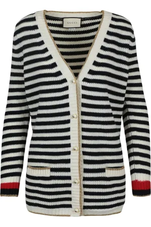 Gucci Womens Striped V-Neck Cashmere Blend Cardigan - - Size Medium