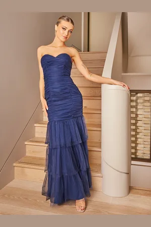 Chi Chi London Womens Bandeau Tulle Bodycon Maxi Dress in - Size 10 UK