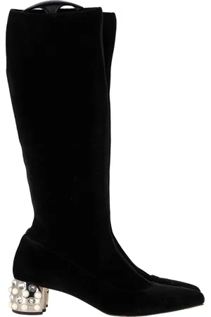 Miu Miu Pre-owned Womens Crystal Embellished Boots in Velvet Suede - Size EU 40