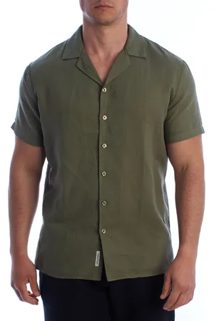 IN MY HOOD Womens Mens Short-Sleeved Linen Shirt HS24MCA14 - - Size Large