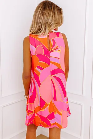Azura Exchange Womens Abstract Floral Print Sleeveless Shift Mini Dress - Size Medium