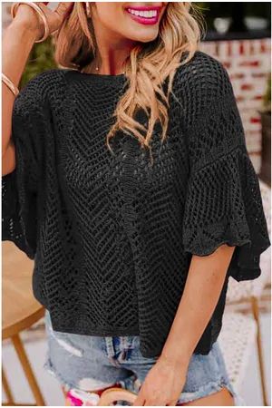 Azura Exchange Womens Pointelle Knit Scallop Edge Short Sleeve Top - Size X-Large