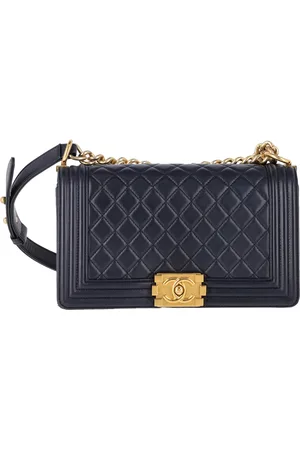 CHANEL Pre-owned Womens Medium Old Boy Shoulder Bag in Navy Blue Calfskin Leather - One Size