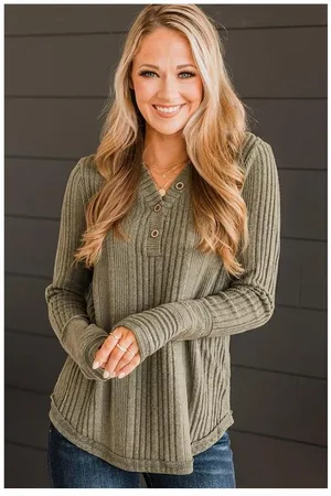 Azura Exchange Womens Henley Long Sleeve Tunic Ribbed Knit - - Size X-Large