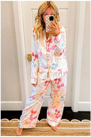 Azura Exchange Womens Bow Tie Silk Pajama Set - - Size Medium