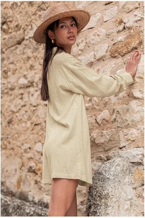 Azura Exchange Womens Half Button Shirt Collar Long Sleeve Loose Romper - Viscose - Size Medium