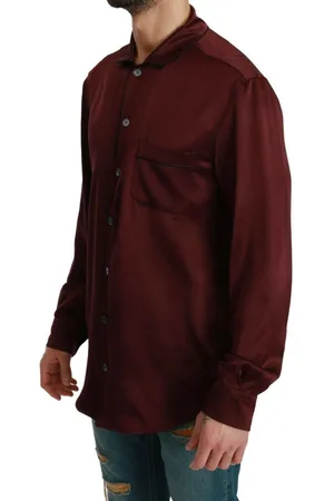 Dolce & Gabbana Mens Bordeaux Silk Pajama Casual Shirt - - Size Medium