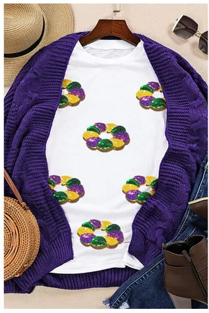 Azura Exchange Womens Sequined Mardi Gras Pattern Crew Neck Short Sleeve Top - Size 3XL