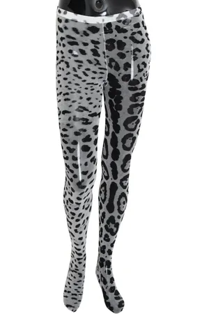 Dolce & Gabbana WoMens Gray Leopard Print Mesh Nylon Tights - - Size Medium
