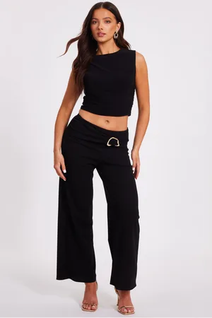 Quiz Womens Petite Tie Waist Palazzo Trousers - Size 16 UK