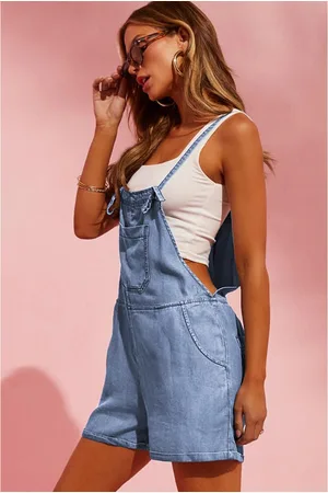 Azura Exchange Womens Grommet Tie Straps Casual Denim Romper Lyocell - Size Small