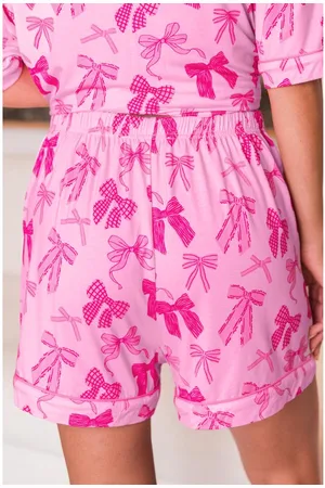 Azura Exchange Womens Bow Print Half Sleeve Shirt and Shorts Pajamas Set - Size X-Large