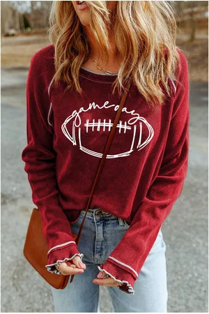 Azura Exchange Womens Game Day Rugby Football Graphic Thermal Knit Top - Size Large