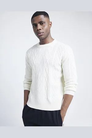 River Island Mens Jumper Cream Midweight Cable Knit - - Size Small
