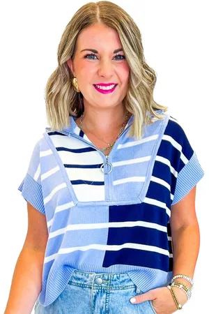 Azura Exchange Womens Stripe Colorblock Quarter Zip Collar Sweater Vest Viscose - Size Medium