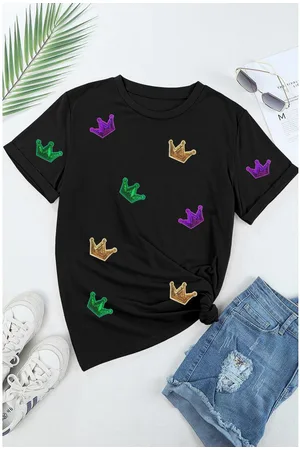 Azura Exchange Womens Mardi Gras Crown Patched Graphic T Shirt - Size 3XL