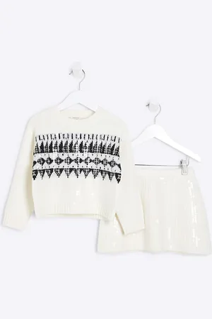 River Island Mini Girls Skirt Set Sequin Fair Isle - Size 4-5Y