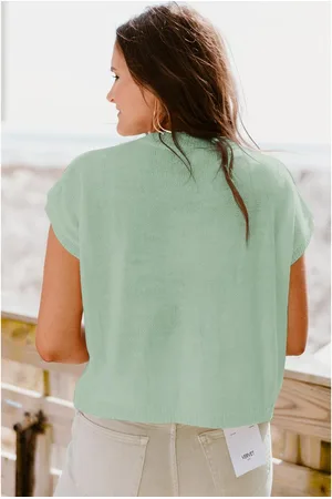 Azura Exchange Womens Moonlight Jade Multi Crochet Flower Knit Short Sleeve Sweater Top - Cotton - Size Large