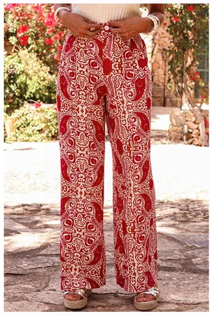 Azura Exchange Womens Paisley Printed Buttoned High Waist Straight Leg Pants - Size Small