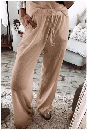Azura Exchange Womens Parchment Textured Long Sleeve T Shirt and Pants Lounge Set - - Size X-Large
