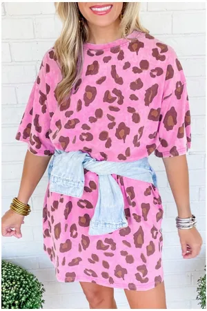 Azura Exchange Womens Leopard Mineral Wash Side Pocket Shift Mini Dress - Size Small