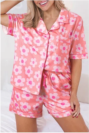 Azura Exchange Womens Flower Print Short Sleeve Shirt Pajamas Set - Size Medium