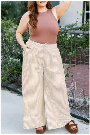 Azura Exchange Womens Stripe Plus Size Drawstring High Waist Wide Leg Pants - Size 3XL
