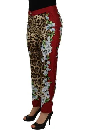 Dolce & Gabbana WoMens Multicolor Leopard Flora Printed Mid Waist Trouser Pants - Silk - Size EU 40 (Womens)