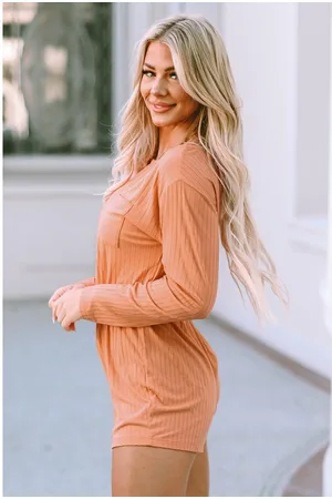 Azura Exchange Womens Ribbed Drawstring Waist Long Sleeve Romper - Size Large