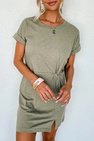 Azura Exchange Womens Laurel Green Folded Sleeve Twisted Mini T-Shirt Dress - - Size X-Large
