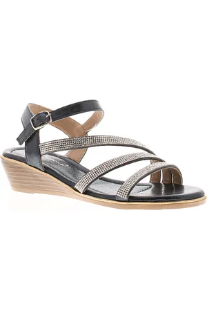 Platino Womens Wedge Sandals Sparkling Rhinestones Hendry Buckle - Size UK 7